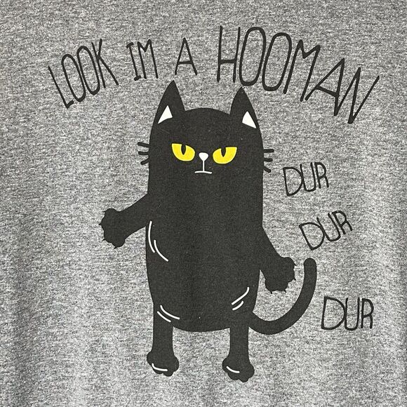 Novelty Cat T Shirt "Look I'm a Hooman Dur Dur Dur" Large - Picture 5 of 5